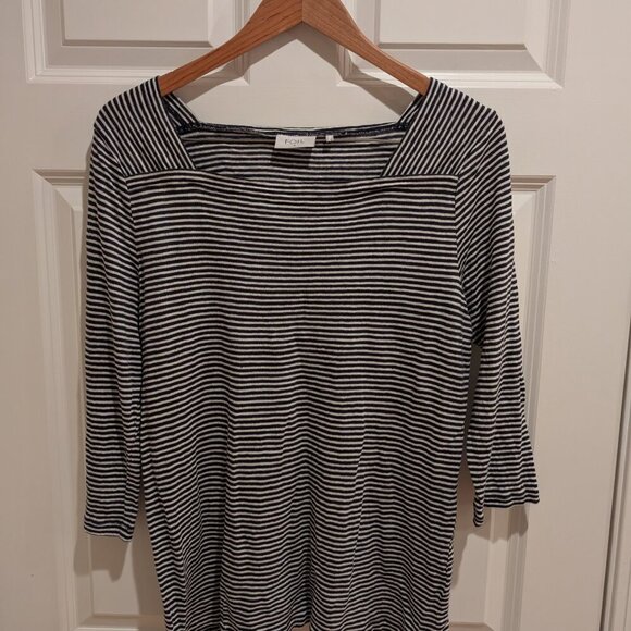 Women's FOIL Linen Navy Striped Tunic Top Sz Medium - Picture 2 of 8